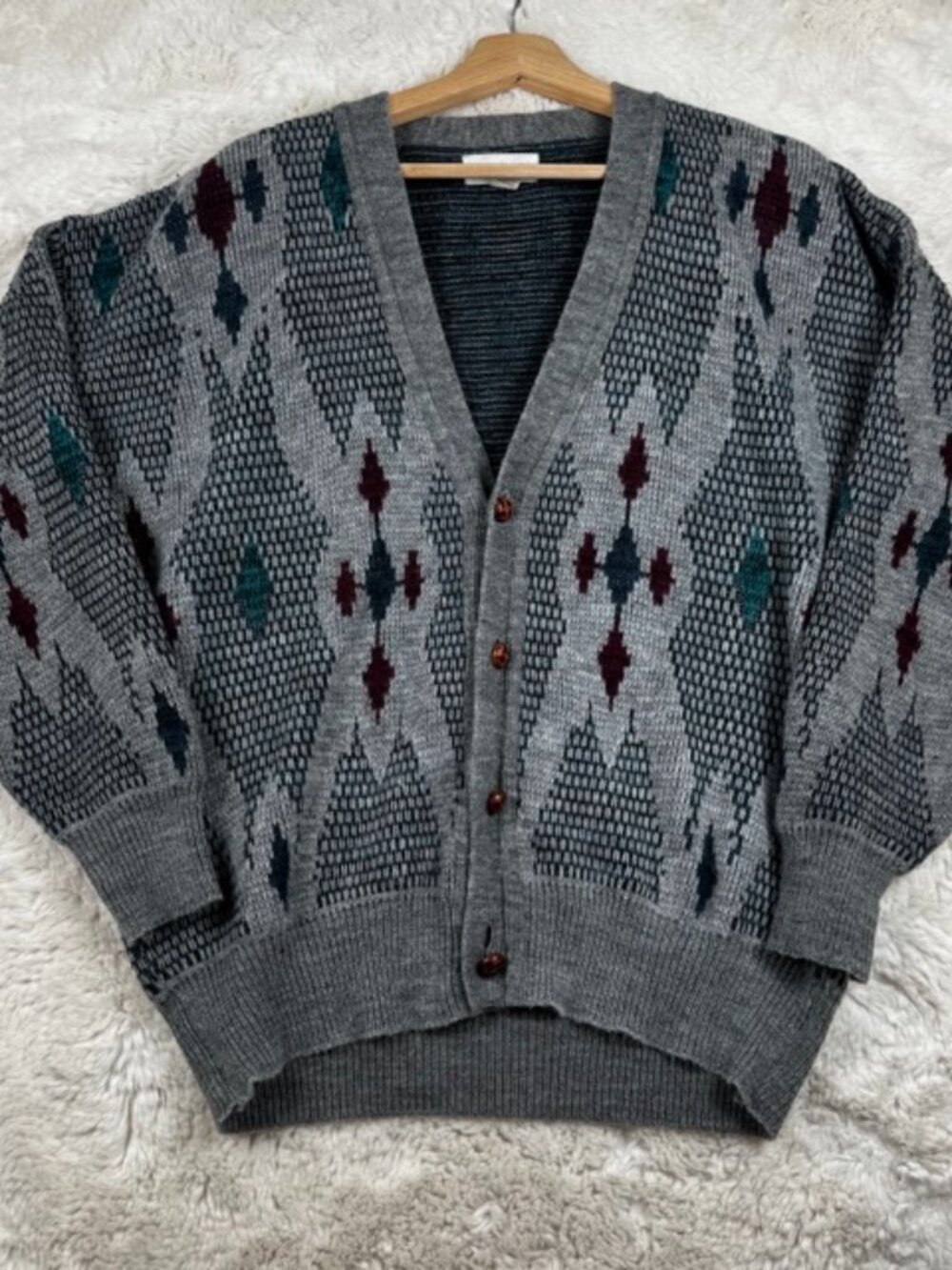Vintage Chapel Hill Cardigan Sweater Men's Large Geometric Knit 90s Preppy
